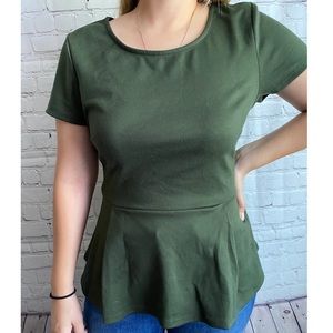 Forever 21+ Military Green Peplum Sleeve Blouse